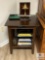 Wood Side Table with Built-In Power Outlet and Contents (Located in the Basement)