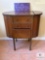 Vintage Wooden Sewing Cabinet with Folding Top & Drawer Contents