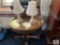 Vintage Oval Glass-Top Side Table with Pair of Glass Accent Lamps