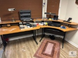 Large Corner Office Desk with Assorted Office Supplies and Electronics (Located in the Basement)