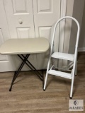 Small Lifetime Folding Table and White Two-Step Stepping Stool (Located in the Basement)