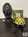 Unique Decorative Lamps - Stained Glass Turtle Lamp, Mosaic Egg and Mirror (Located in the Basement)