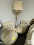 Vintage Pair of Upholstered Accent Chairs & Brass Floor Lamp (Located in the Basement)