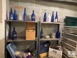 Basement Lot of Metal Shelving, Storage Drawers, Asian Motif Panel, Vintage Decor & More!