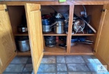 Kitchen Cabinet Lot - Assorted Pots, Pans, Canning Pot, Pizza Peel & More