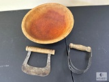 Wooden Dough Bowl, Pastry Blender, and Double-Handled Chopper