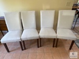 Set of Four Upholstered High-Back Dining Chairs with Nailhead Trim