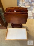 Set of Four Wooden TV Trays with Lap Tray