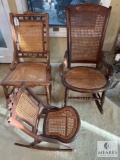 Vintage Cane-Back Seating Collection - Rocking Chair, High-Back Chair, and Accent Chair