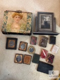 Antique Photograph and Keepsake Collection with Handwritten Sentiments and Ornate Cases