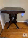 Antique Marble-Top Ornate Wood Accent Table