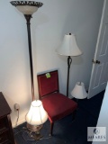 Table Lamps, Floor Lamps, and Red Accent Chair