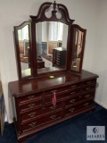 Bassett Furniture Bedroom Set: Dresser with Mirror, Two Nightstands, and Tall Chest