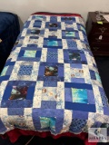 Handmade Blue Patchwork Quilt with Themed Squares