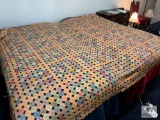 Antique Handcrafted Large Circle Patchwork Quilt in Multi-Color