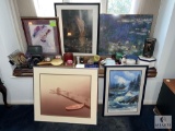 Assorted Art and Collectibles Lot: Framed Prints, Decor, and Trinkets
