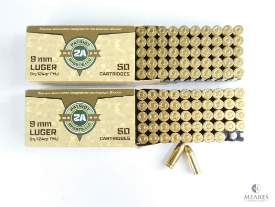 100 Rounds Patriot 2A Sports, LLC 9mm Luger, 8g/124g