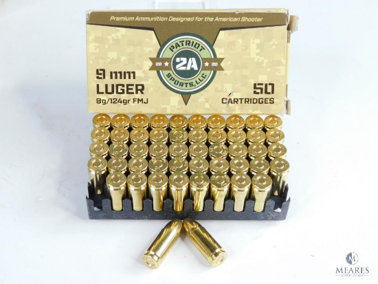 50 Rounds 9mm Luger Patriot 2A Sports, LLC 8g/124gr FMJ