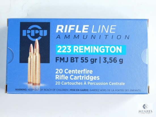 20 Rounds PPU 223 Remington, FMJ BT 55 Grain