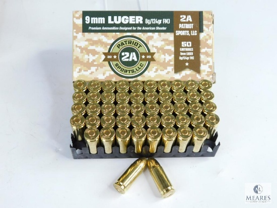 50 Rounds 9mm Luger Patriot 2A Sports, LLC 8g/124gr FMJ