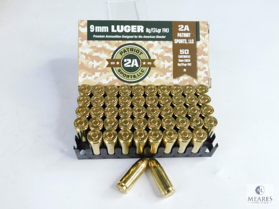 50 Rounds 9mm Luger Patriot 2A Sports, LLC 8g/124gr FMJ