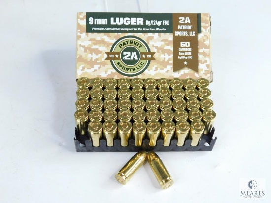 50 Rounds 9mm Luger Patriot 2A Sports, LLC 8g/124gr FMJ