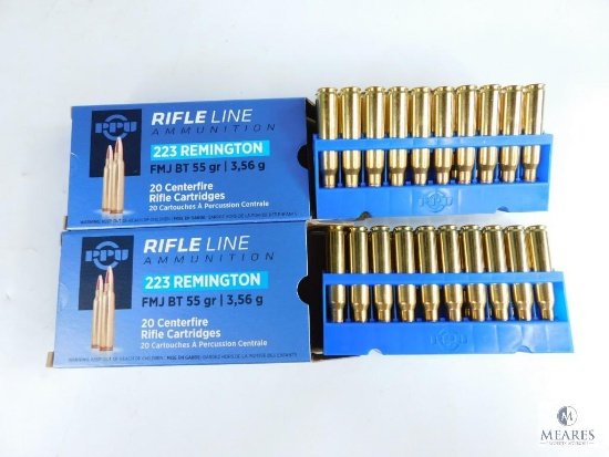 40 Rounds PPU 223 Remington FMJ BT, 55 Grain