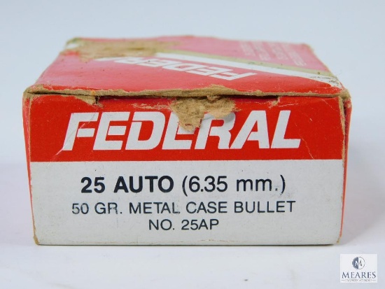 25 Rounds Federal 25 Auto, 50 Gr., Metal Case Bullet