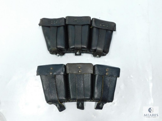 Group of Two Three-compartment Leather Ammunition Pouches