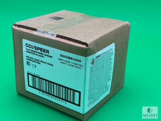Unopened 1000-count Case of CCI/Speer 9mm Luger 115-grain FMJ