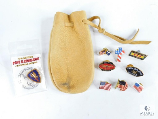 Leather Pouch with Assorted Vietnam Veteran and USA Pins