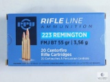20 Rounds PPU 223 Remington, FMJ BT 55 Grain