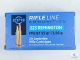 20 Rounds PPU 223 Remington, FMJ BT 55 Grain