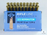 20 Rounds PPU 223 Remington, FMJ BT 55 Grain