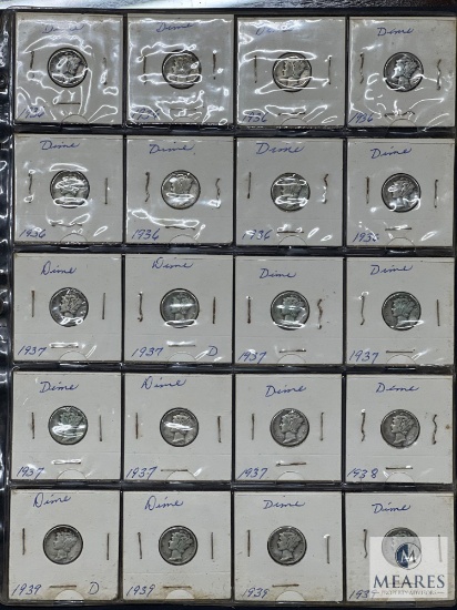 Sheet of 20 Mixed Date and Mint Mercury Dimes - Lower Grades