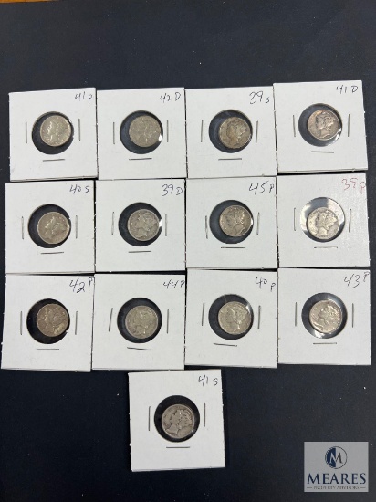 Mixed Lot of 13 Mercury Dimes