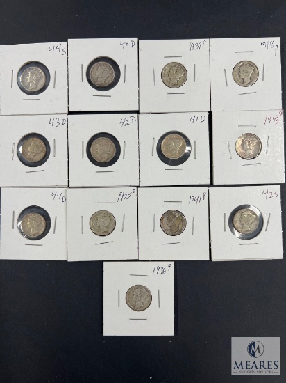 Mixed Lot of 13 Mercury Dimes