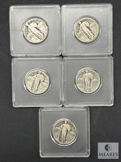 Five Mixed Date and Mint Silver Standing Liberty Quarters