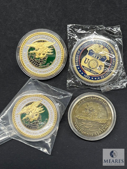 Group of Four Challenge Coins - (2) Navy SEAL, ATF and USS San Jacinto