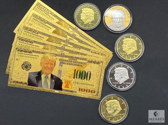 Donald Trump Presidential Lot of Gold Foil $1000 Bills and Tokens