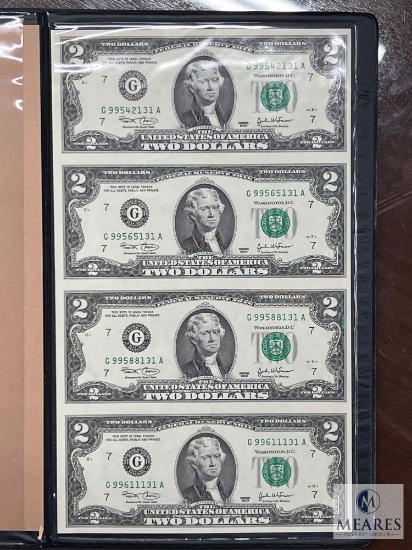World Reserve Monetary Exchange Uncut Sheet of Four US $2 Small-size Notes