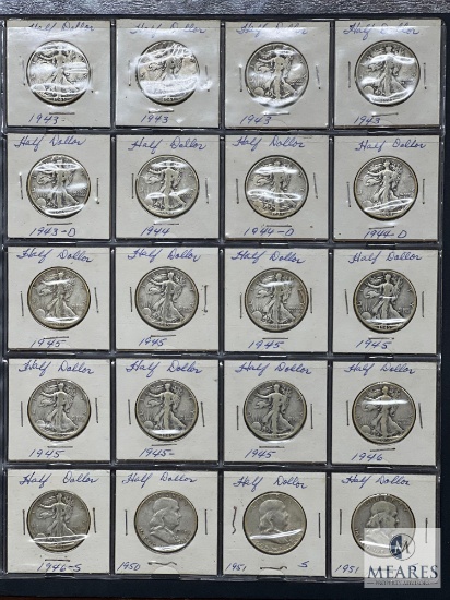 Sheet of 20 Silver Half Dollars - Walking Liberty and Franklin