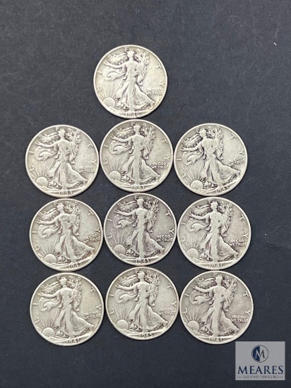 Group of 10 Mixed Date and Mint Walking Liberty Half Dollars from the 1940s