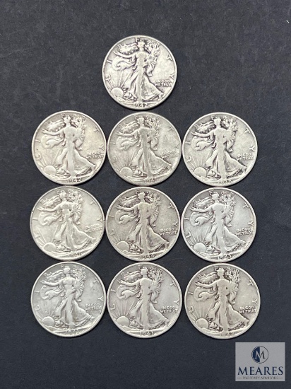 Group of 10 Mixed Date and Mint Walking Liberty Half Dollars from the 1940s