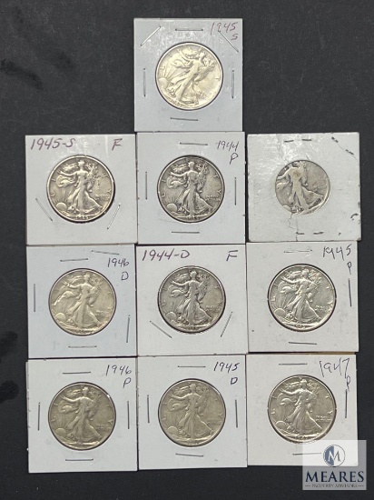 Group of 10 Mixed Date and Mint Walking Liberty Half Dollars from the 1940s