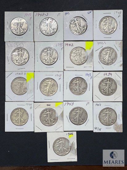 Mixed Lot of 17 Walking Liberty Half Dollars from the 1940s