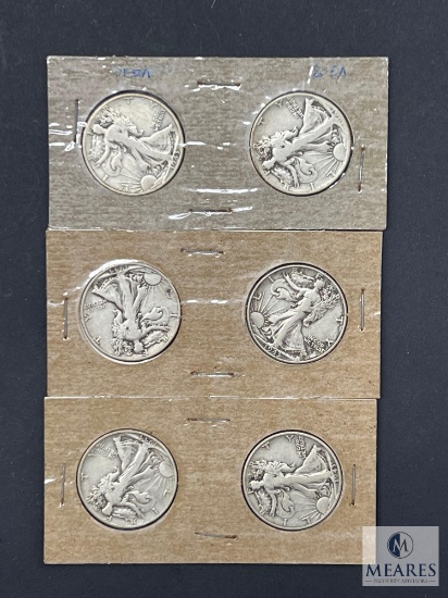 Mixed Lot Six Walking Liberty Half Dollars