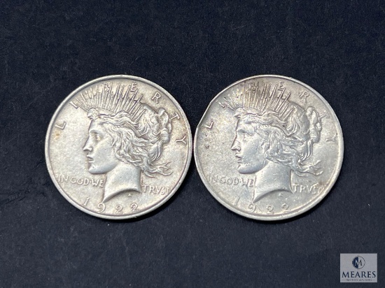 Two 1922 Peace Dollars - One with Bent Rim