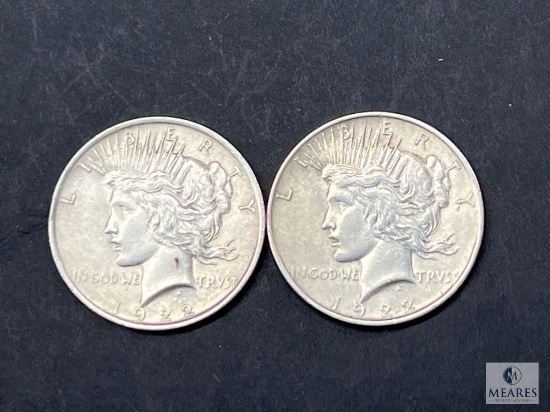 Two 1922 Peace Dollars