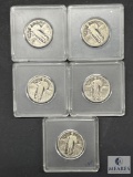 Five Mixed Date and Mint Silver Standing Liberty Quarters